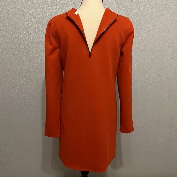 Tibi women’s paprika color button sleeves crepe shift mini dress size 2 - Picture 6 of 11
